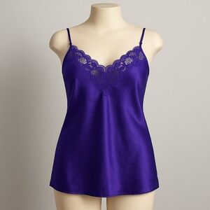 Vtg Victoria's Secret Babydoll Chemise Gold Label Medium Lace Trim‎ Satin Purple